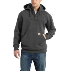 'Carhartt' Men's Rain Defender Paxton Heavyweight 1/4 Zip Hoodie - Carbon Heather
