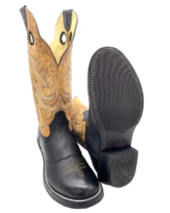 'Hondo Boots' Men's 14" Nubuck Bullhide Western Round Toe - Black / Tan -Fashion Clothing Store 22845 1024x1024@2x