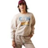 'Ariat' Women's Cowboy Crew Sweater - Oatmeal Heather -Fashion Clothing Store S23 WMS WEST 10043660 front 1024x1024@2x